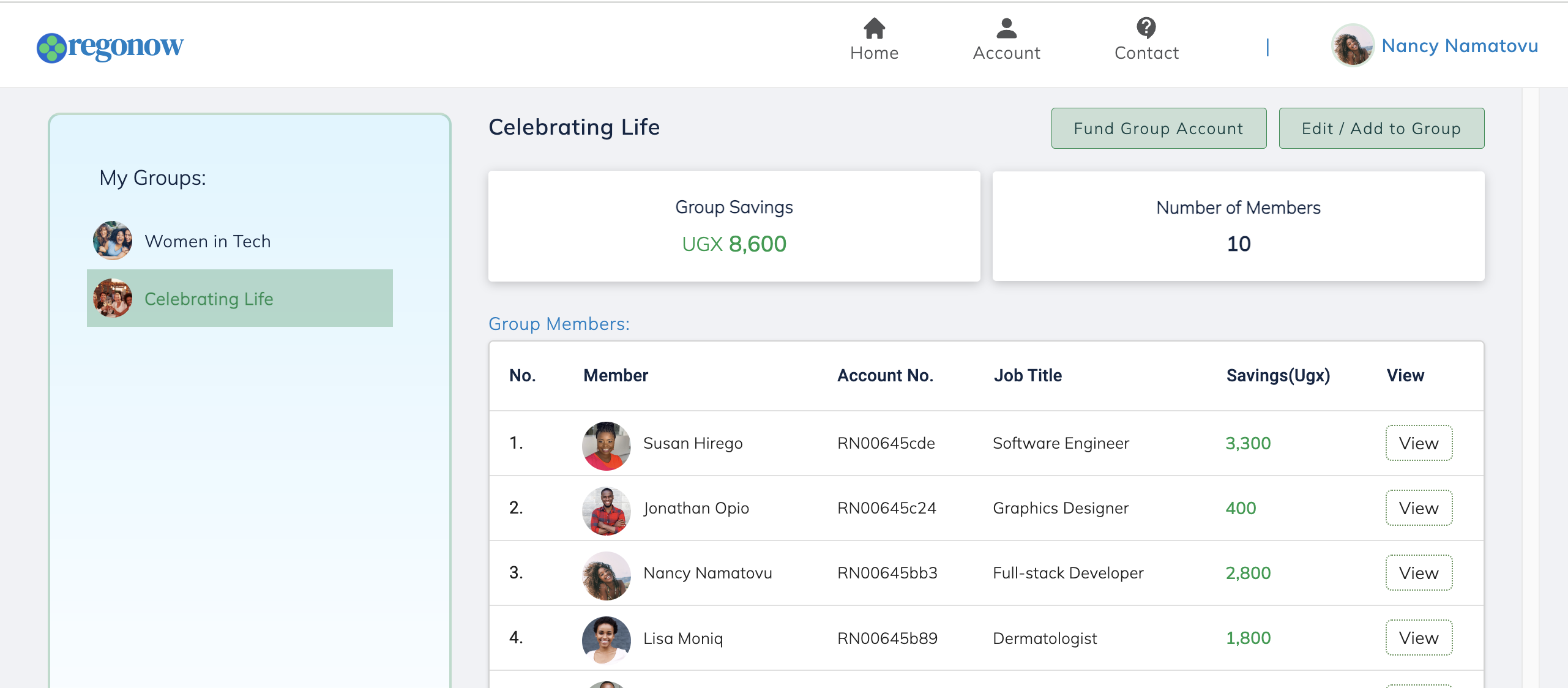 Regonow Members Dashboard